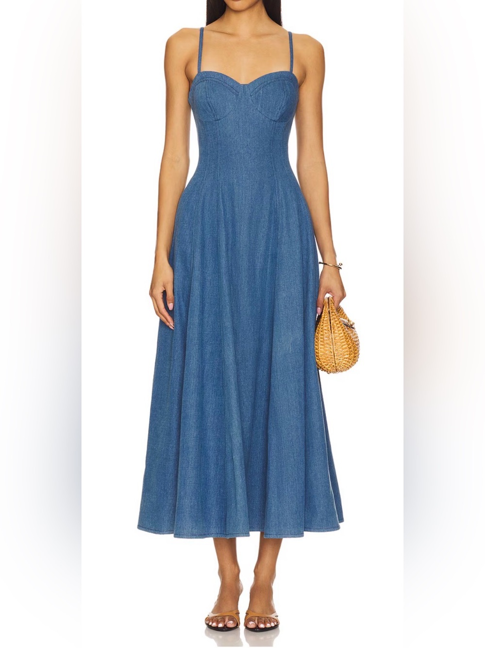 Lovers & Friends Simone Midi Dress in Denim Blue NEW